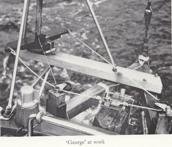 "George" - the self-steering gear that Peter Woolass made for his bumpkin (instructions in his Blue Book).