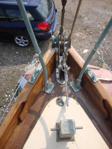 Stemhead showing the highfield lever to release or tension the inner staysail stay.